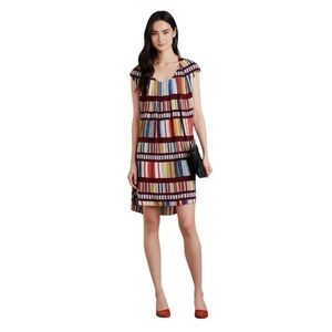 Anthropologie Maeve Au Revoir Print Multi Striped Shift Dress size 4